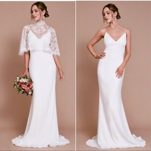 TADASHI SHOJI V Neck Stretch Crepe Slip Gown Ivory Size 2